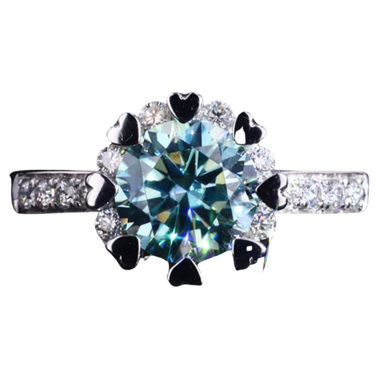 Customizable Platinum Engagement Ring Green Diamond Wedding Ring For