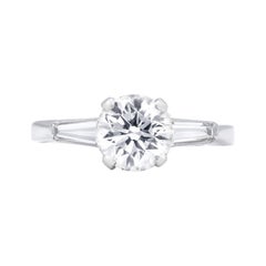 Platinum Engagement Ring with 1.03 Carat Round and 0.20 Ct Baguette Diamonds