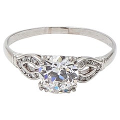 Anillo de compromiso de platino con diamantes redondos y de talla europea antigua de 1,54 ct, J-SI1 (GIA)