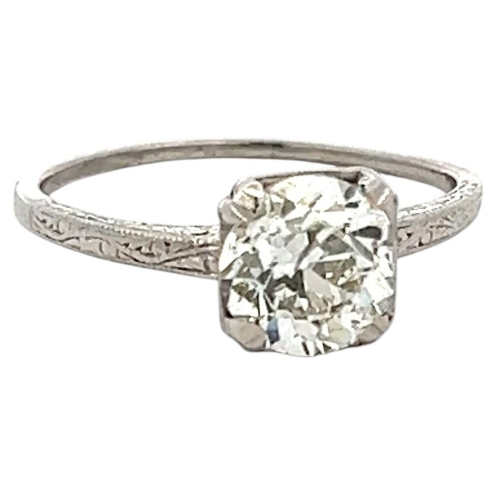 Platinum Engagement Ring with 1.57 Ct Old European Cut Diamonds Size 7 LI-1 GIA For Sale