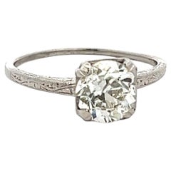 Anillo de compromiso de platino con diamantes talla europea antigua de 1,57 qt Talla 7 LI-1 GIA