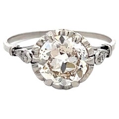 Anillo de compromiso de platino con diamantes europeos antiguos GIA de 1,87 quilates Talla 6,75