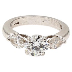 Bague de fiançailles en platine avec diamants ronds et marquis de 2 carats GIA Taille 6