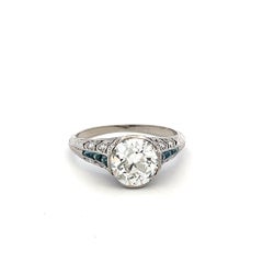 Platinum Engagement Ring with 2.1 Ct Diamonds J-VS2 & 0.15 Ct Sapphire GIA