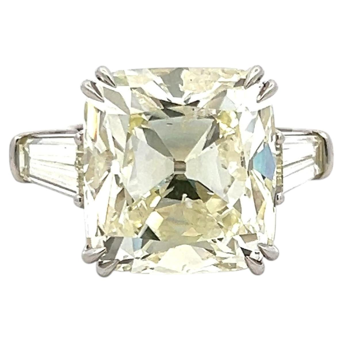 Platinum Engagement Ring with 22.41ct Cushion & Tapered Baguette Diamonds GIA For Sale