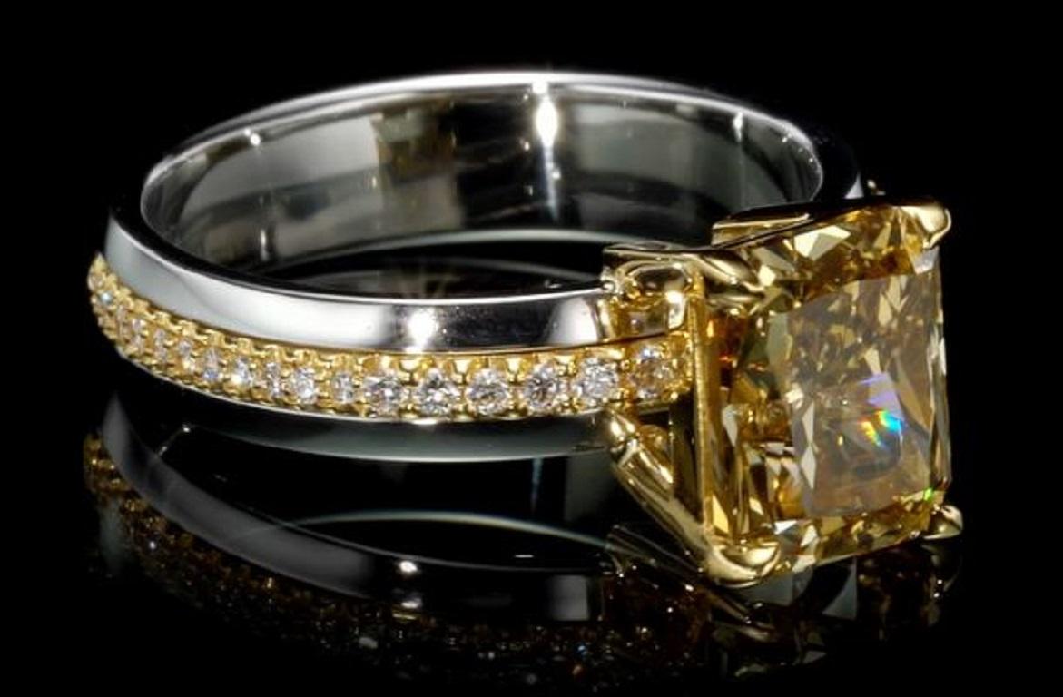 Art Deco Platinum Engagement Ring with 3.05ct Fancy Deep Brown VS2  Radiant Cut Diamond For Sale