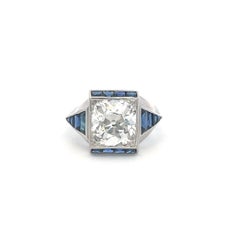 Platinum Engagement Ring with 3.92 Ct. Old Miner GIA Diamond & 1.04 Ct. Sapphire
