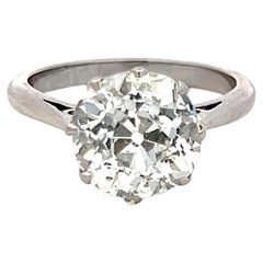 Platinum Engagement Ring with 4.25 Carat Old Miner Cut Diamond Size 7 J-I1 GIA
