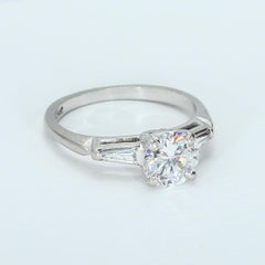 Platinum Engagement Ring with ~.75ct Round Center Stone & Tapered Baguettes