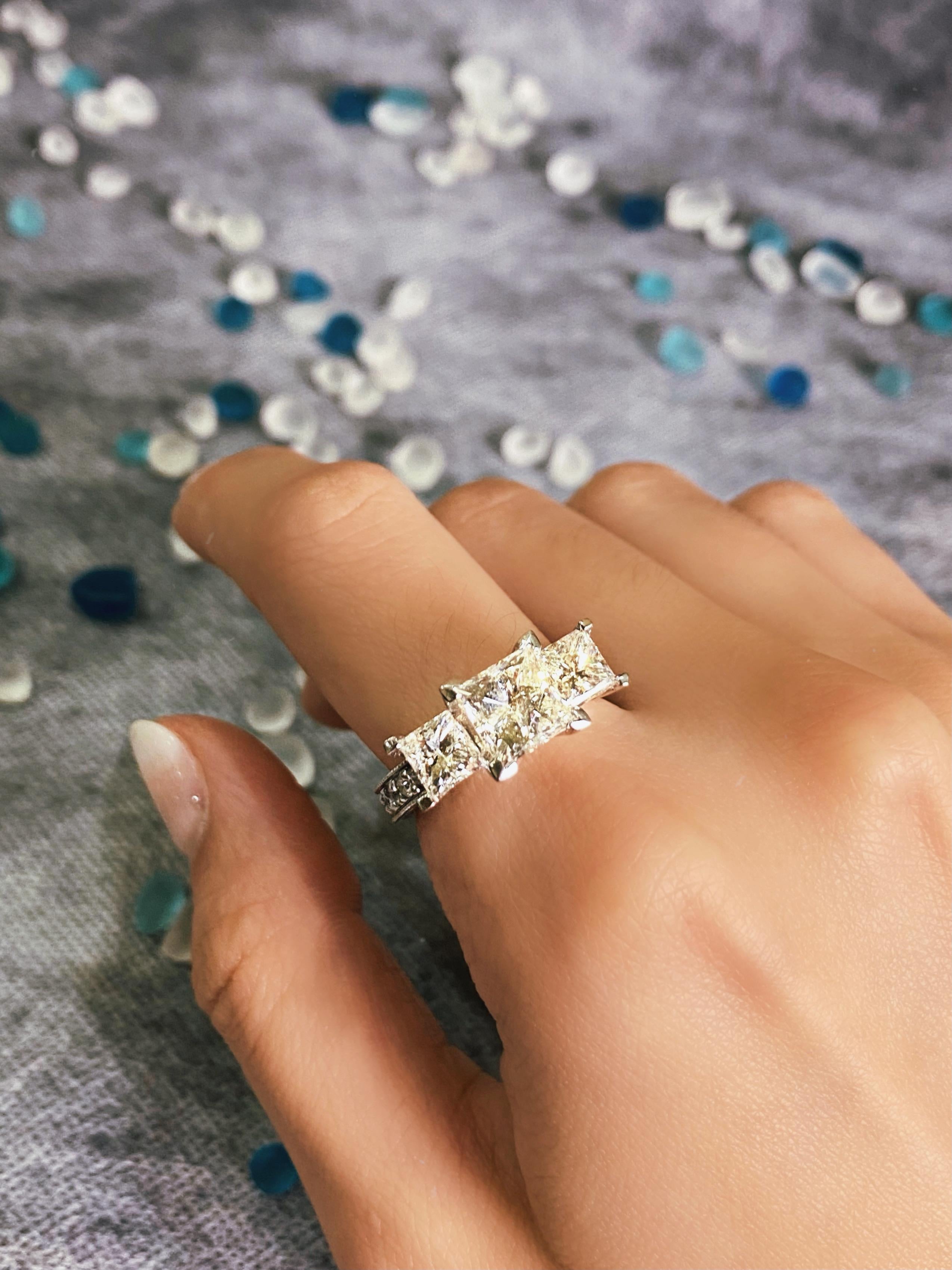 For Sale:  Platinum Engagement Ring with Center Diamond 2.12ct Princess Cut with Antique De 5