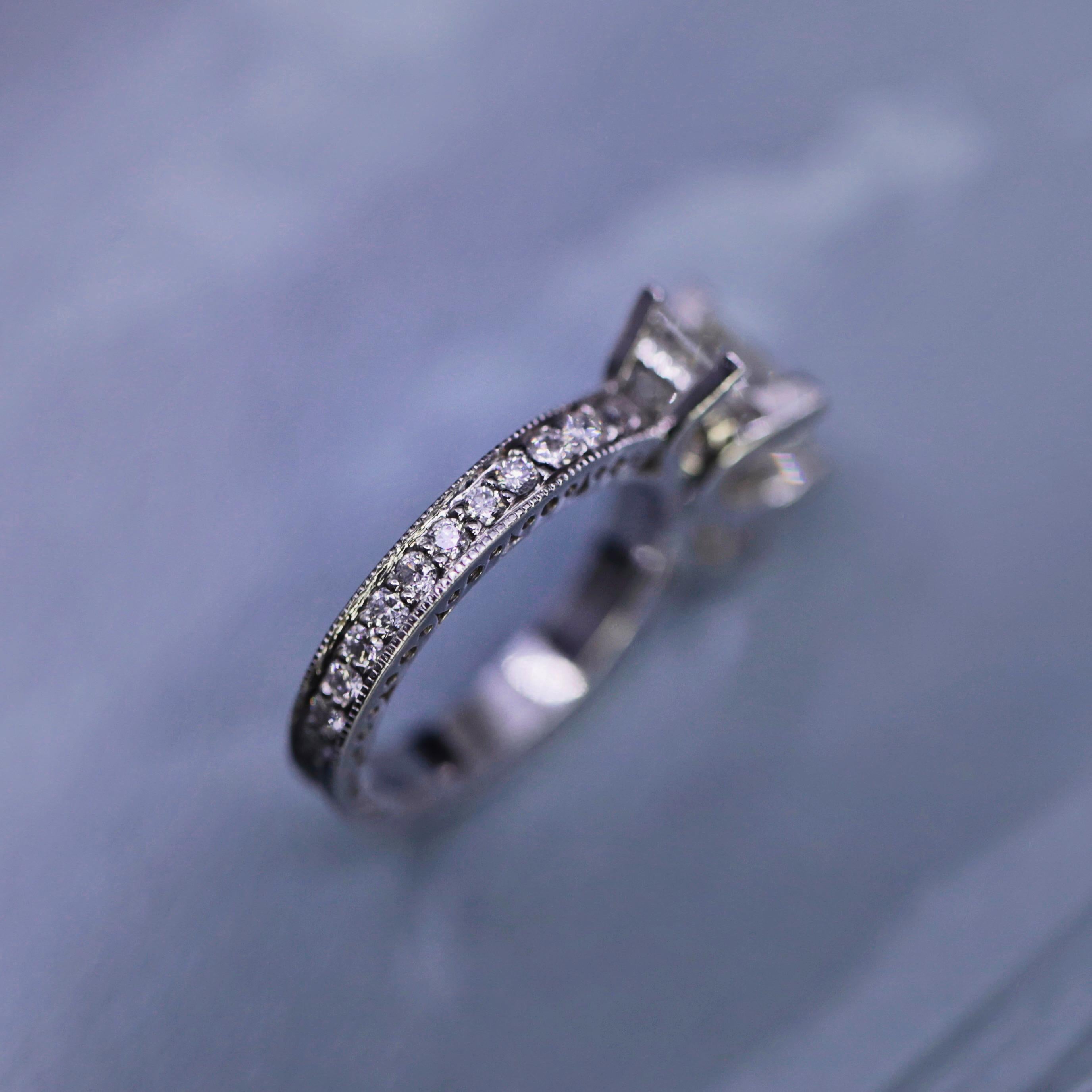 For Sale:  Platinum Engagement Ring with Center Diamond 2.12ct Princess Cut with Antique De 4