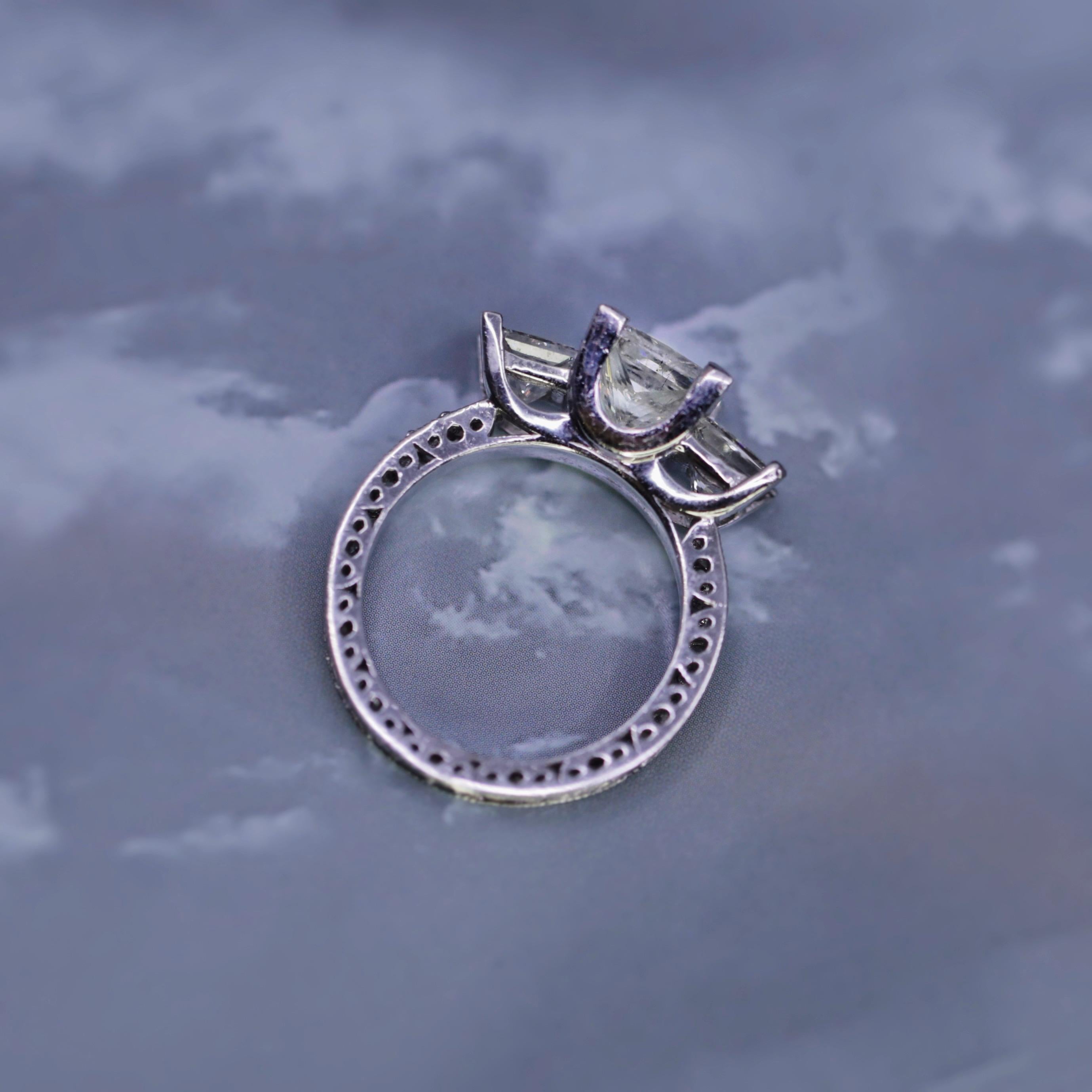 For Sale:  Platinum Engagement Ring with Center Diamond 2.12ct Princess Cut with Antique De 3