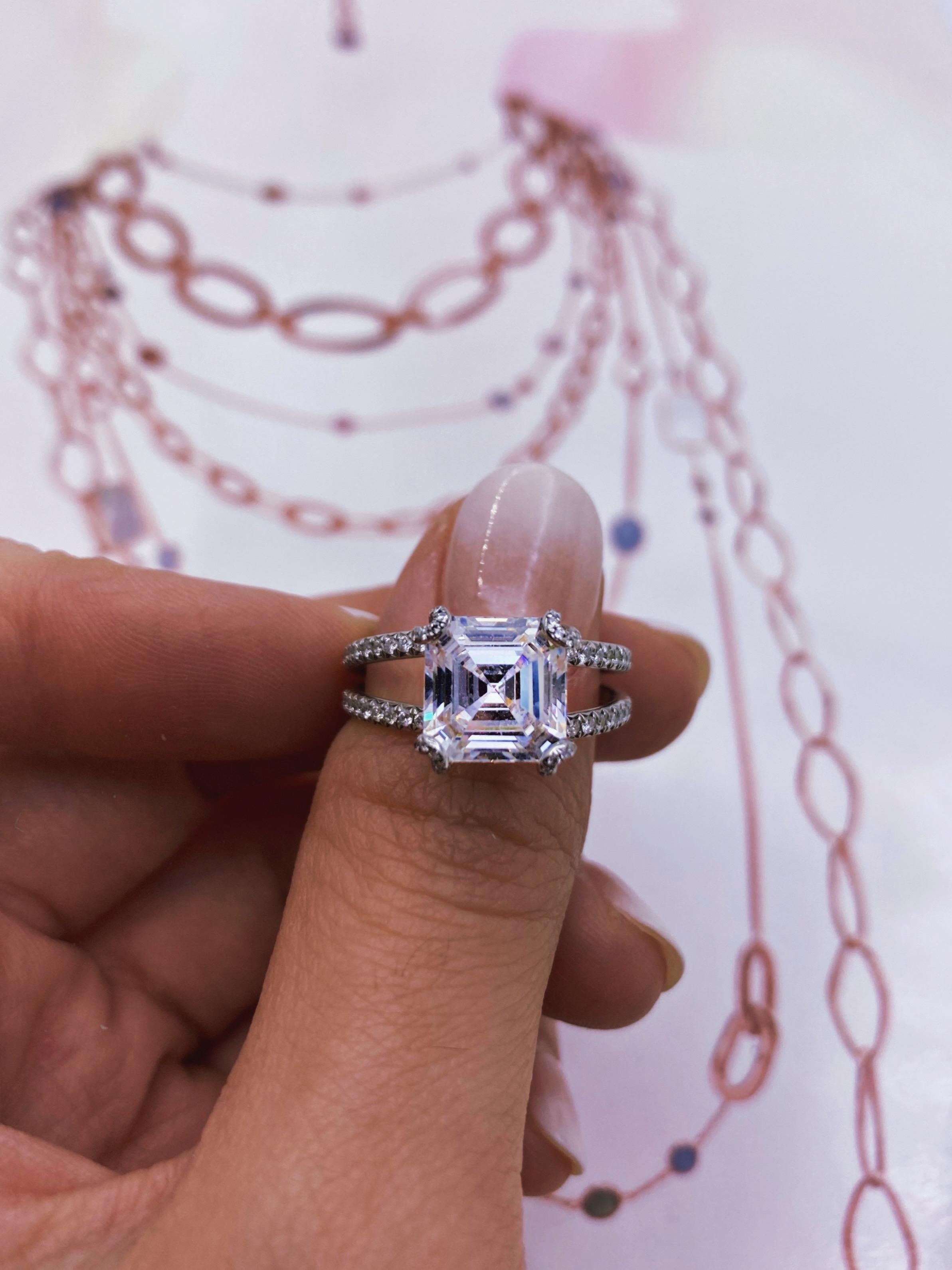 For Sale:  Platinum Engagement Ring with Center Diamond 4.00ct G-H SI2 Asscher Cut 3