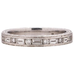 Platinum Engraved Baguette and Round Brilliant Diamond Band 0.33 Carat F-VS