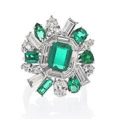 Platinum Entourage 2.92ct Green Colombian Emerald And Diamond Cocktail Ring