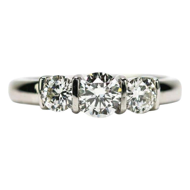 Platinum Est. 1.25 Carat Diamond 3-Stone Trinity Engagement Ring at 1stDibs
