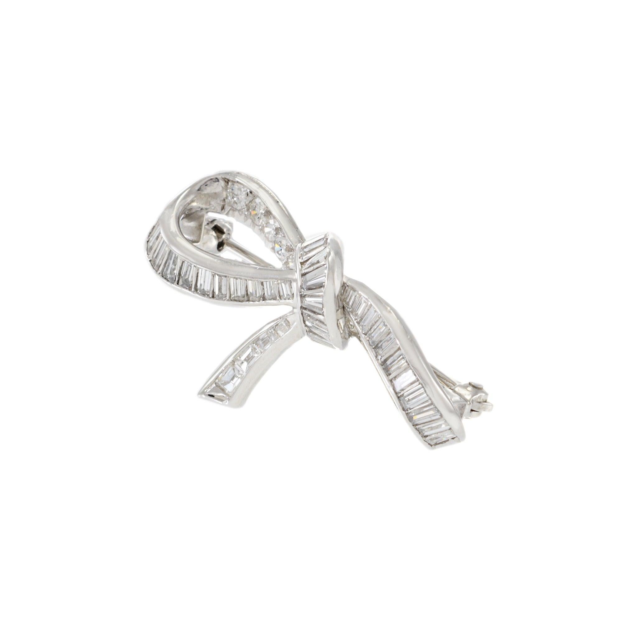 Women's Platinum Estate Art Deco Period Diamond Bow Brooch For Sale