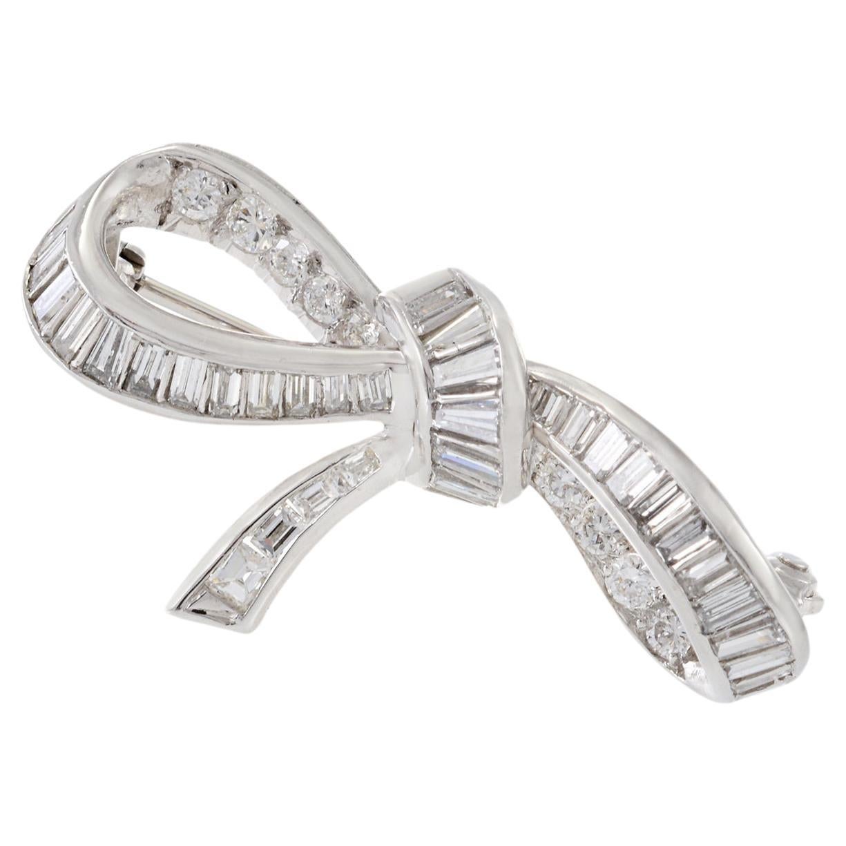 Platinum Estate Art Deco Period Diamond Bow Brooch