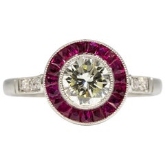 Platinum Estate Diamond and Rubies Halo Ring