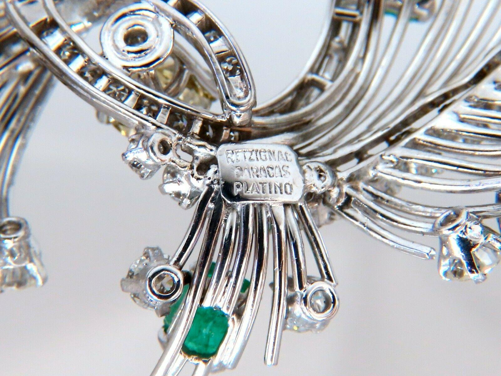 Platinum Estate Natural GIA Certified Fancy Diamond Emerald Pin In Excellent Condition In New York, NY