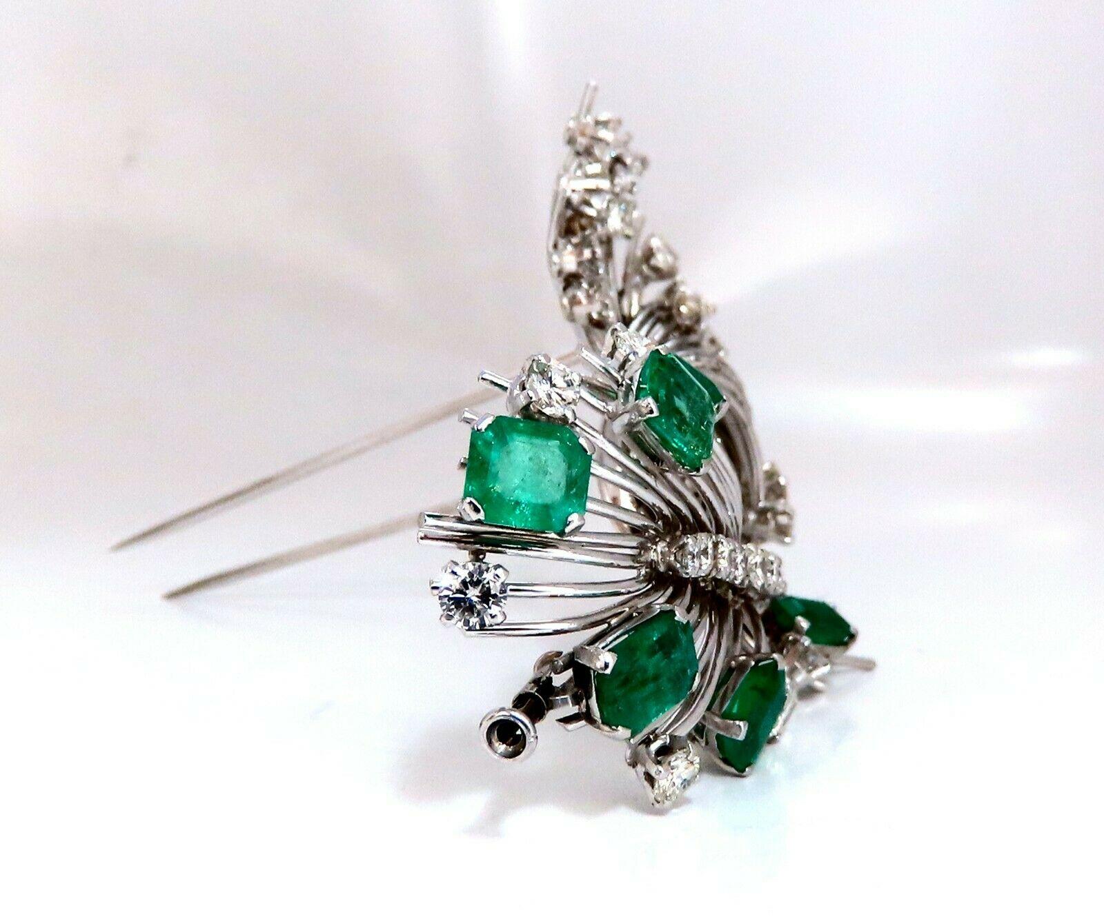 Platinum Estate Natural GIA Certified Fancy Diamond Emerald Pin For Sale 3