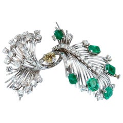 Platinum Estate Natural GIA Certified Fancy Diamond Emerald Pin