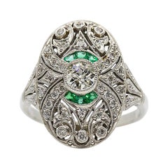 Platinum Estate Vintage Antique Edwardian Diamond and Emerald Ring