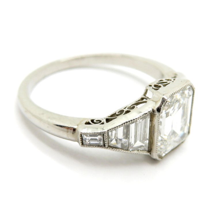 Platinum Estate Vintage Antique Gia Certified Emerald Cut Diamond Trapezoid Ring At 1stdibs