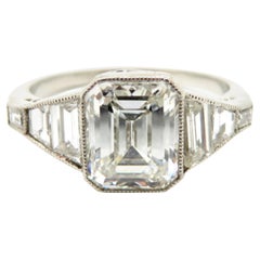 Platinum Estate Vintage Antique GIA Certified Emerald Cut Diamond Trapezoid Ring