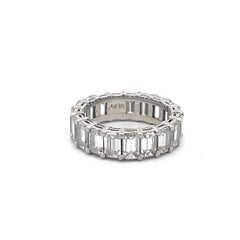 Platinum Eternity Band Ring with 6 Carat Emerald Cut Diamonds Size 5.75
