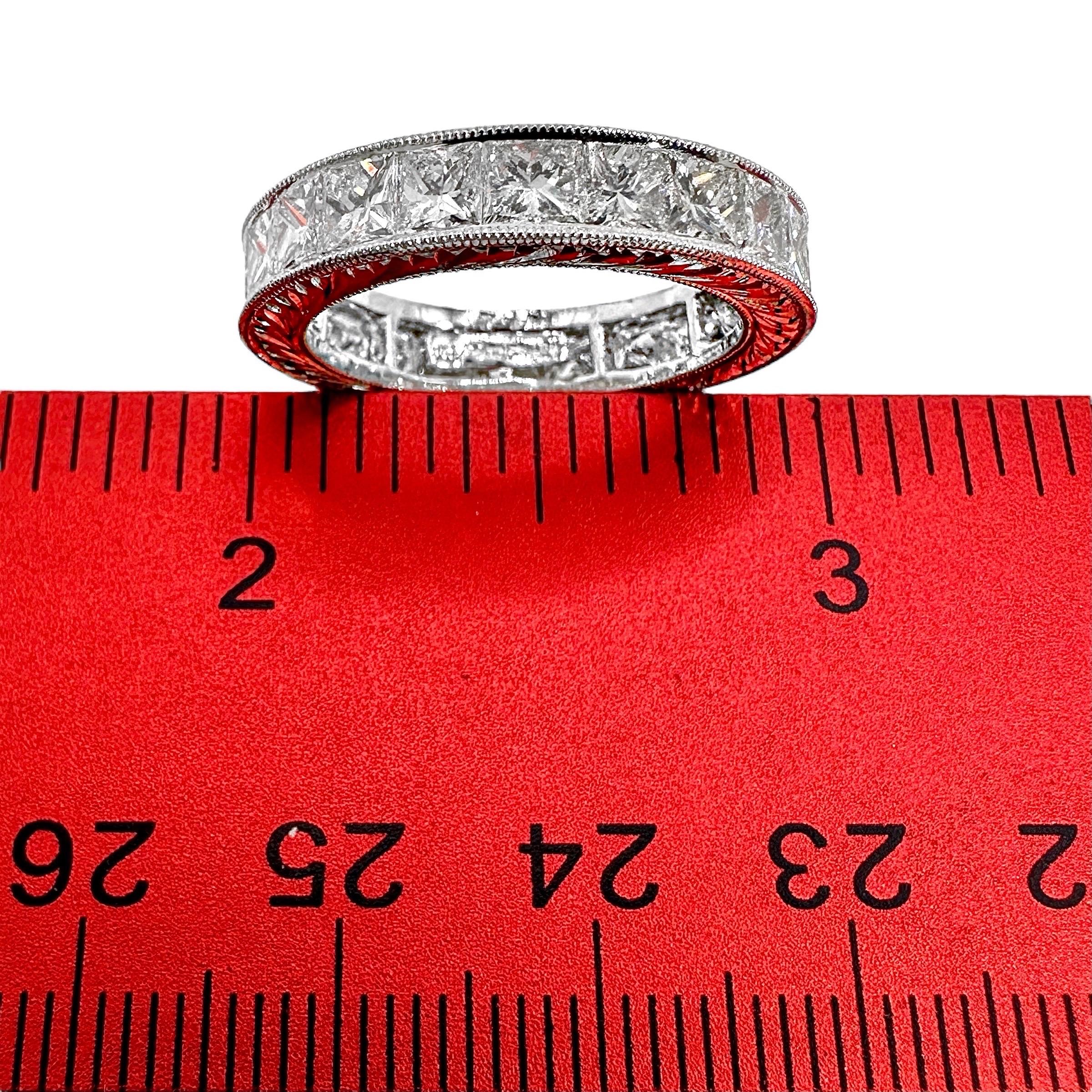 Art Deco Platinum Eternity Band with Princess Cut Diamonds Weighing 4.42 Ct. Total For Sale