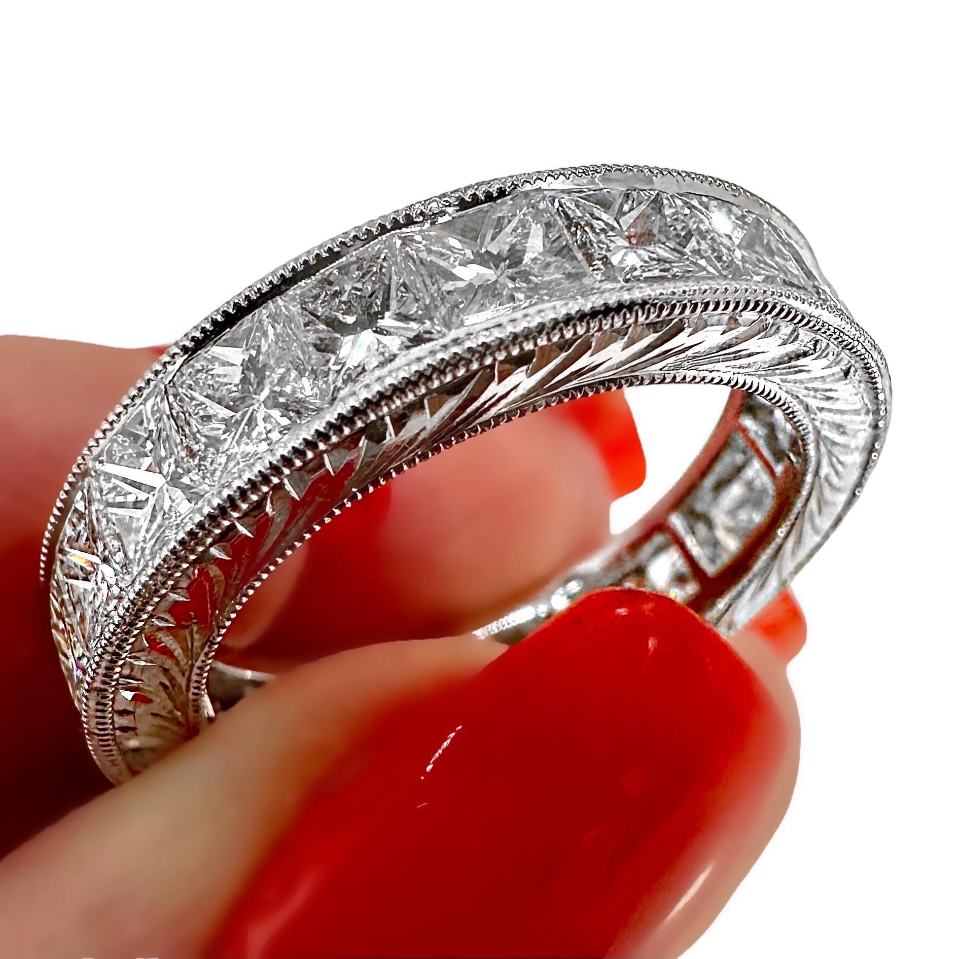 Platinum Eternity Band with Princess Cut Diamonds Weighing 4.42 Ct. Total For Sale 1
