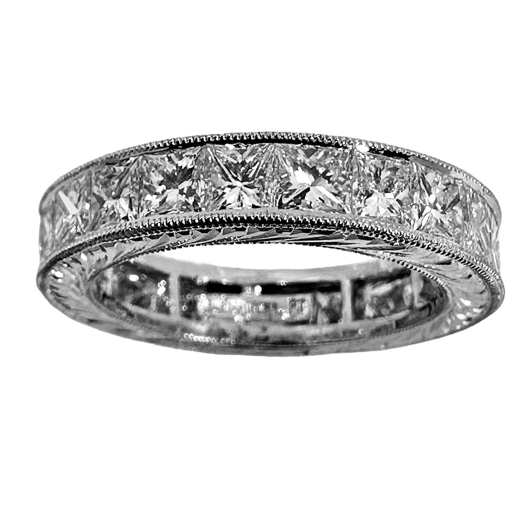 Platinum Eternity Band with Princess Cut Diamonds Weighing 4.42 Ct. Total For Sale