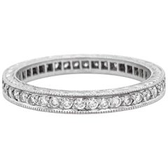 Bracelet d'éternité en platine avec diamants de 0,50 carat, gravure à la main vintage