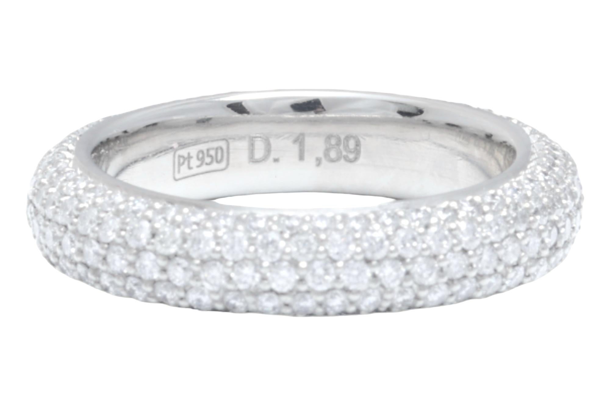 Magnificent Platinum Eternity Ring with 1.89 ct. Diamonds Completely Hand Made

Diamonds: Brilliant cut diamonds 1.89 ct. diamonds 

Material: Solid Platinum

Ring size: 55 EU / 7.25 US (another can be ordered on another measure)

Total weight: 12.3
