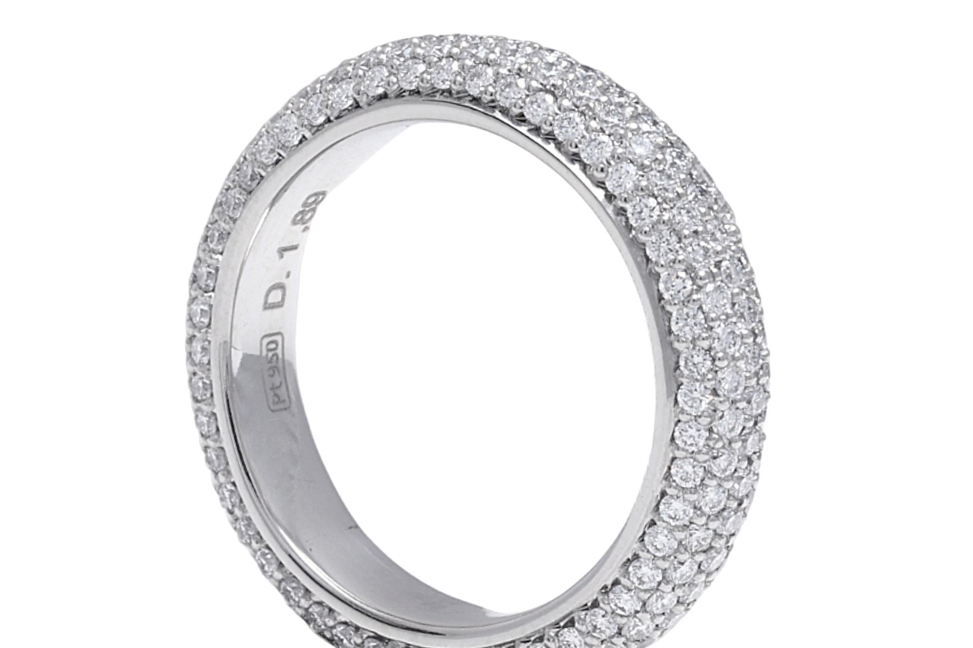 Platinum Eternity Ring with 1.89 ct. Diamonds Completely Hand Made In New Condition For Sale In Antwerp, BE
