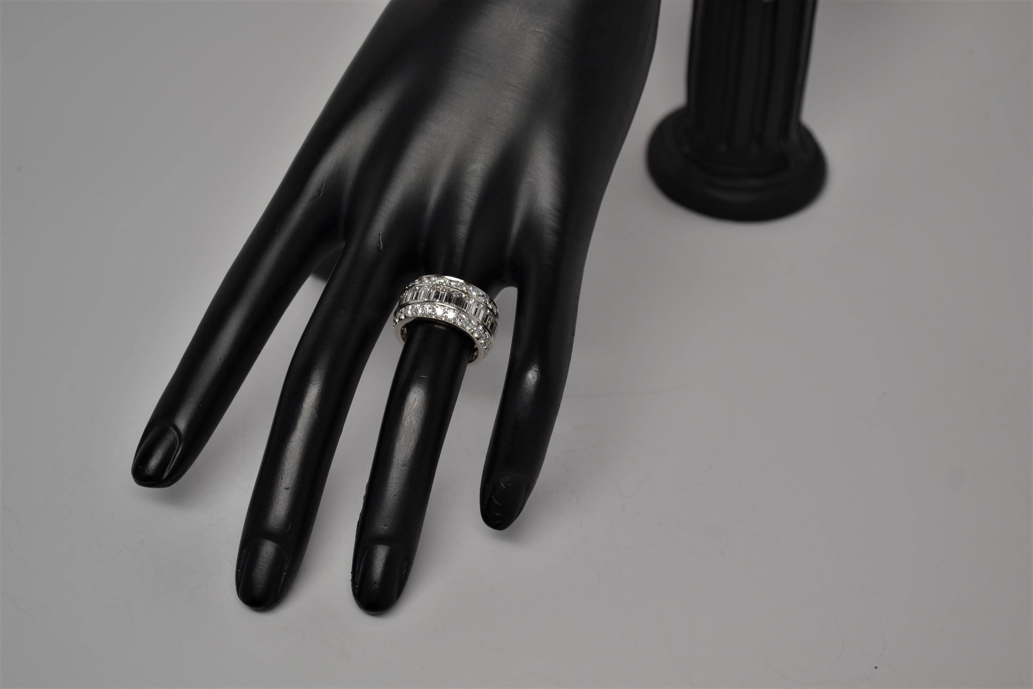 Platinum Eternity Ring with Emerald Cut & Round Brilliant Cut Diamonds, 7.29ct For Sale 6