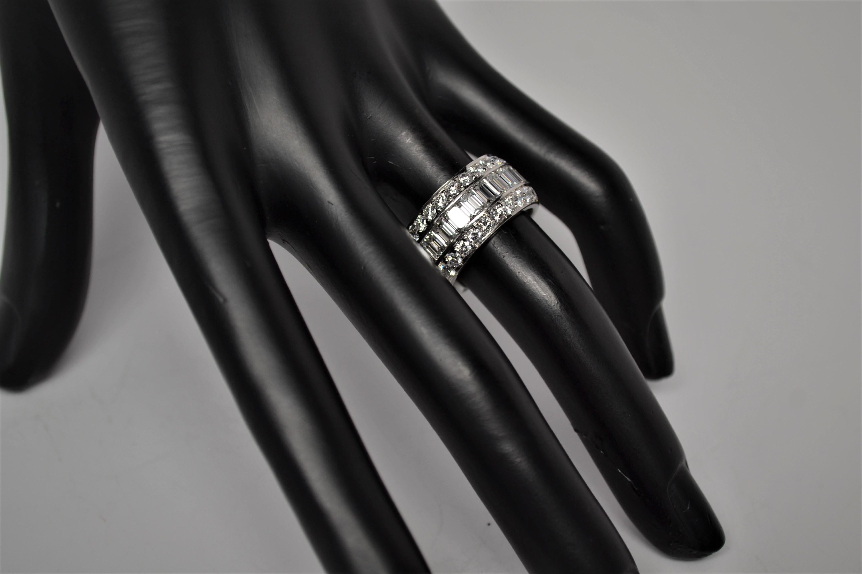 Platinum Eternity Ring with Emerald Cut & Round Brilliant Cut Diamonds, 7.29ct For Sale 7