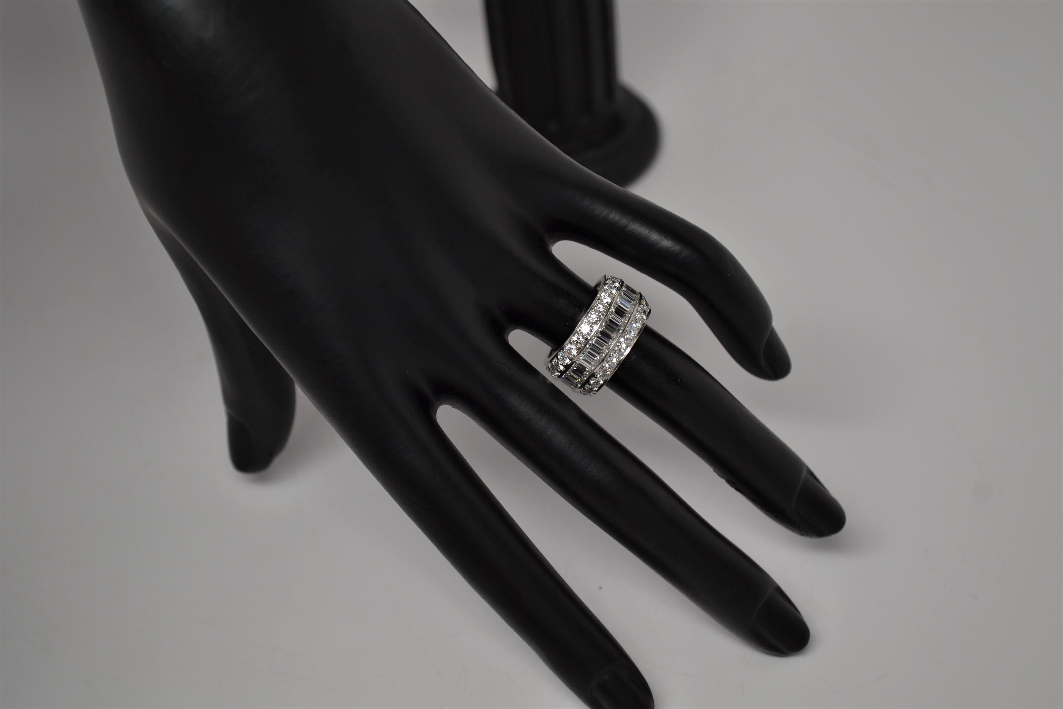 Platinum Eternity Ring with Emerald Cut & Round Brilliant Cut Diamonds, 7.29ct For Sale 8