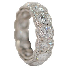 Platinum Eternity Ring with Round Brilliant Cut Diamond Halo Layout, 5.01ct