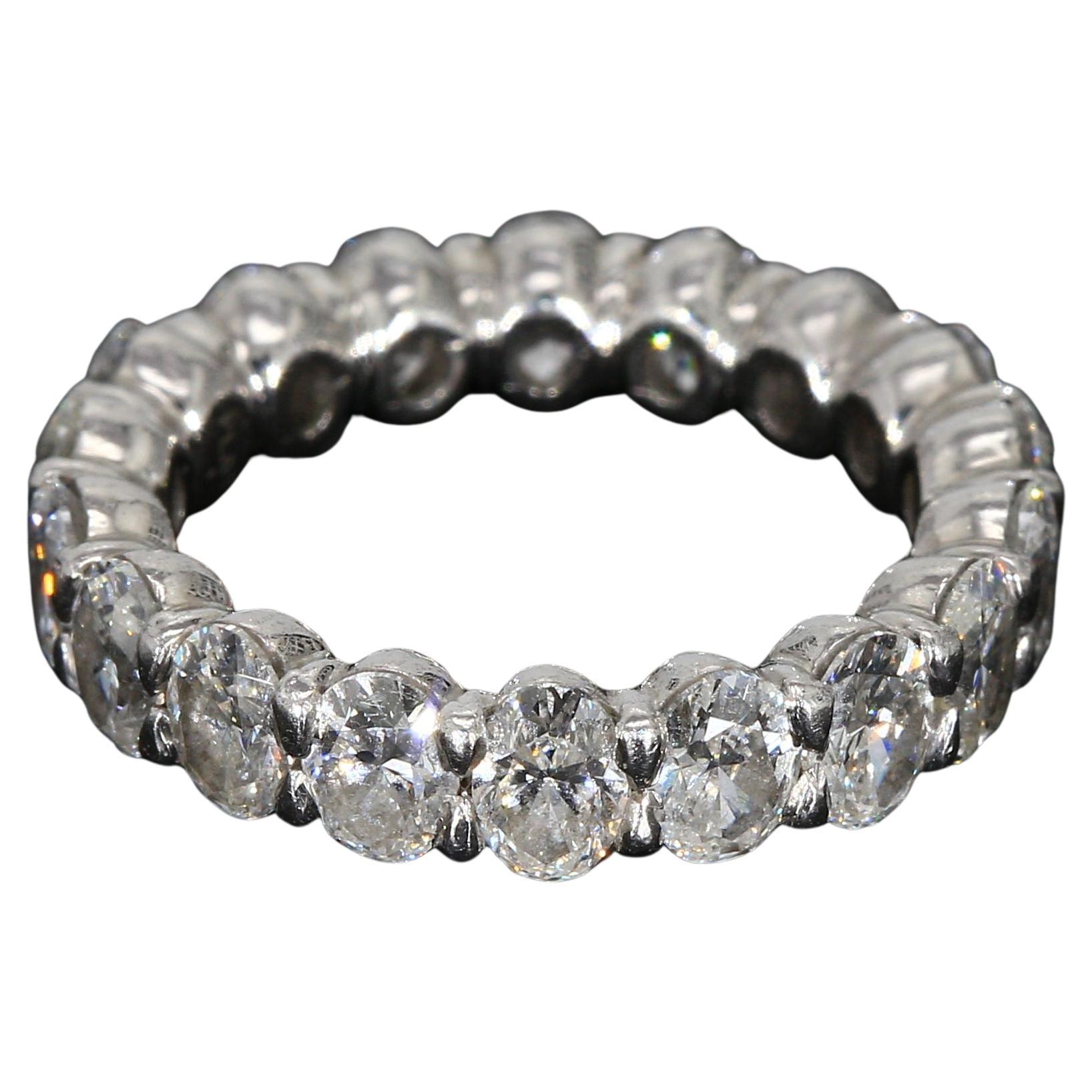 Platinum Eternity Wedding Band with Oval Diamonds - Size 5.5