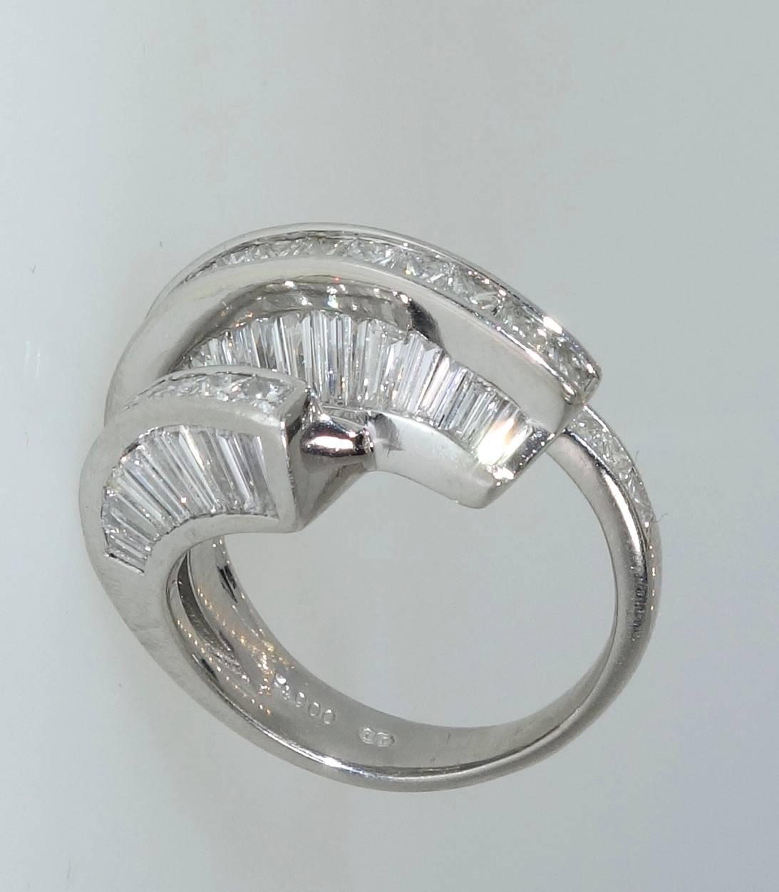 Platinum Fancy Baguette Diamond Geometric Ring In Excellent Condition In Aspen, CO