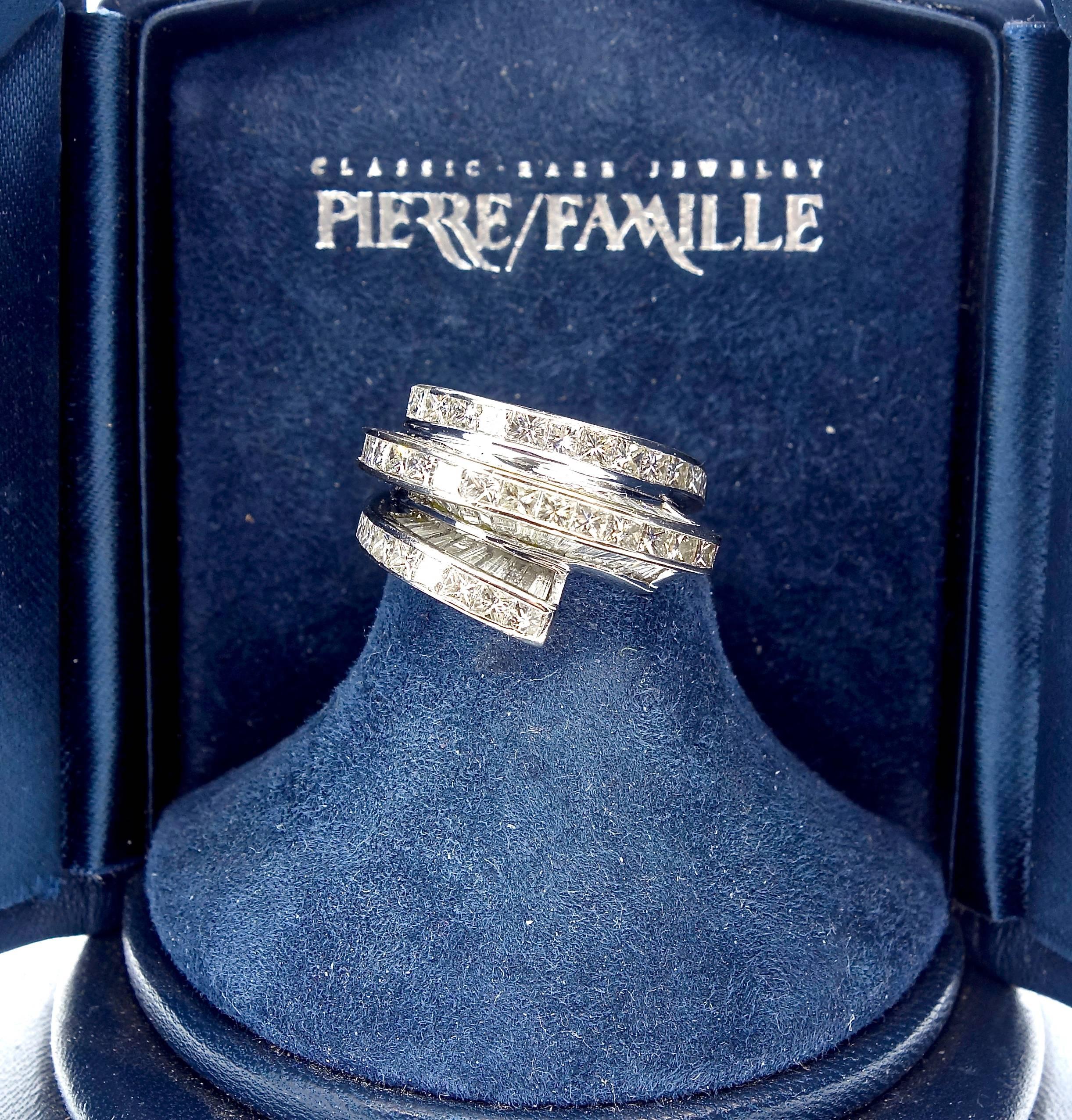 Women's or Men's Platinum Fancy Baguette Diamond Geometric Ring