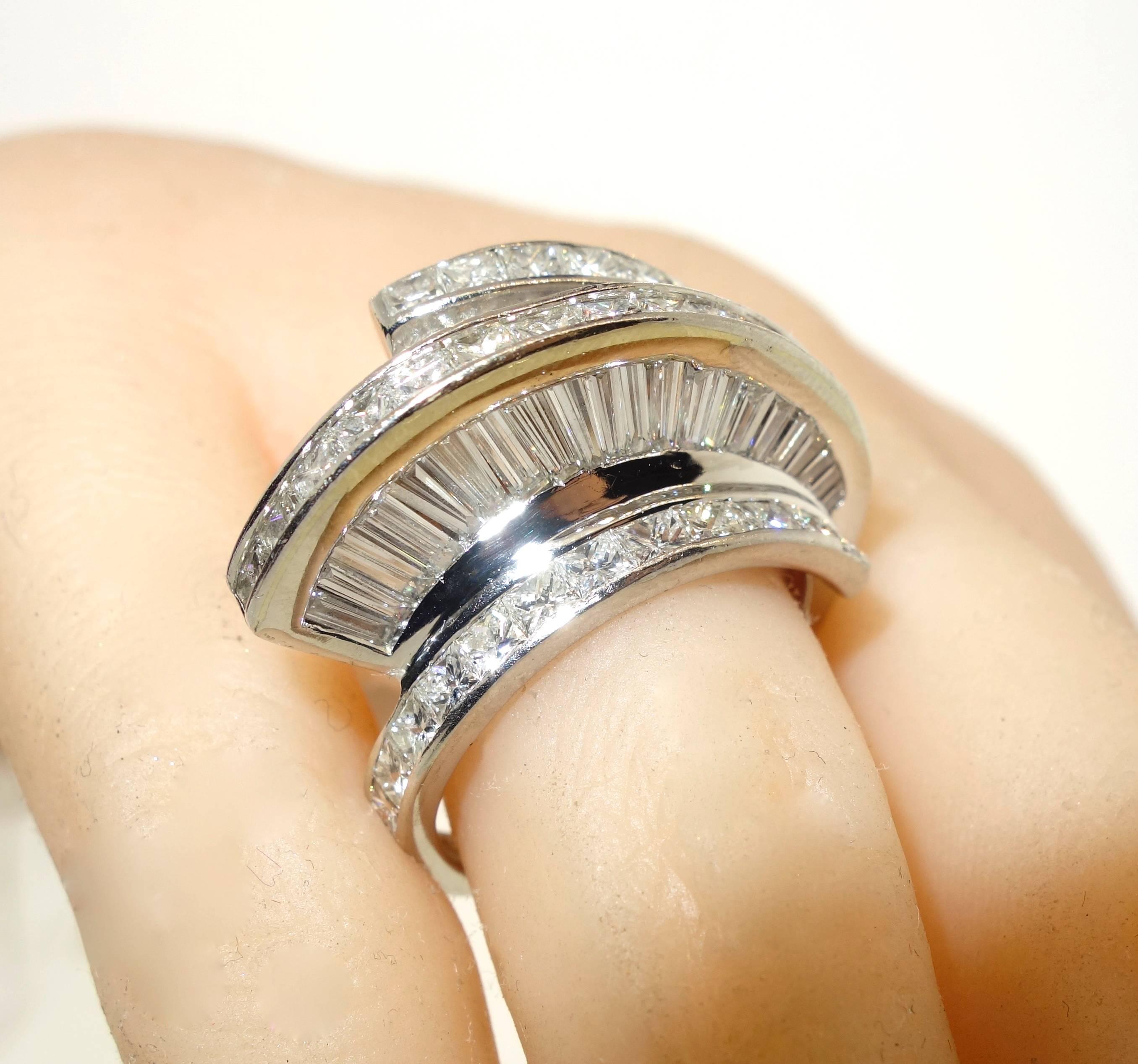 Platinum Fancy Baguette Diamond Geometric Ring 3