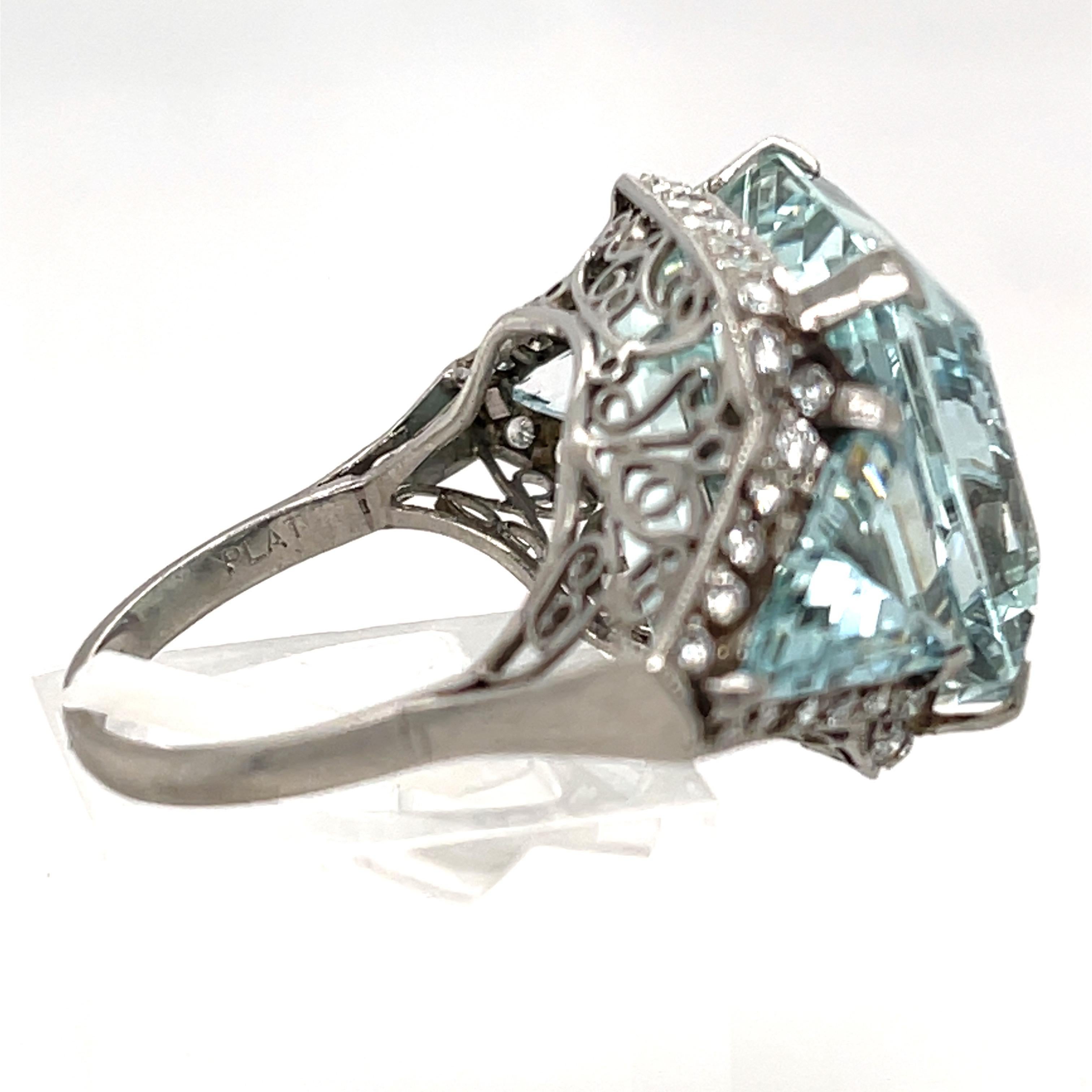 Modern Platinum Fancy Cut Aquamarine & Diamond Ring