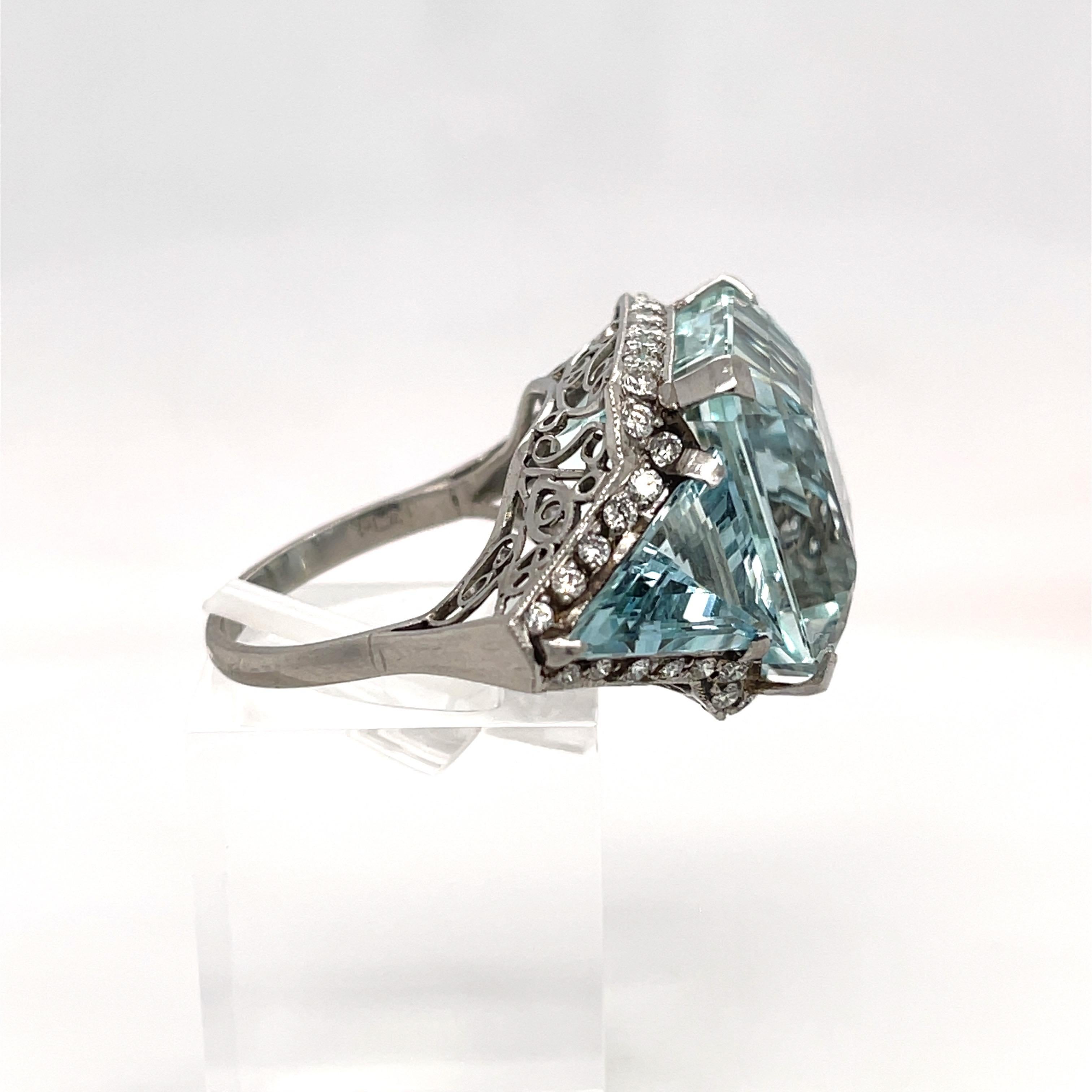 Cushion Cut Platinum Fancy Cut Aquamarine & Diamond Ring