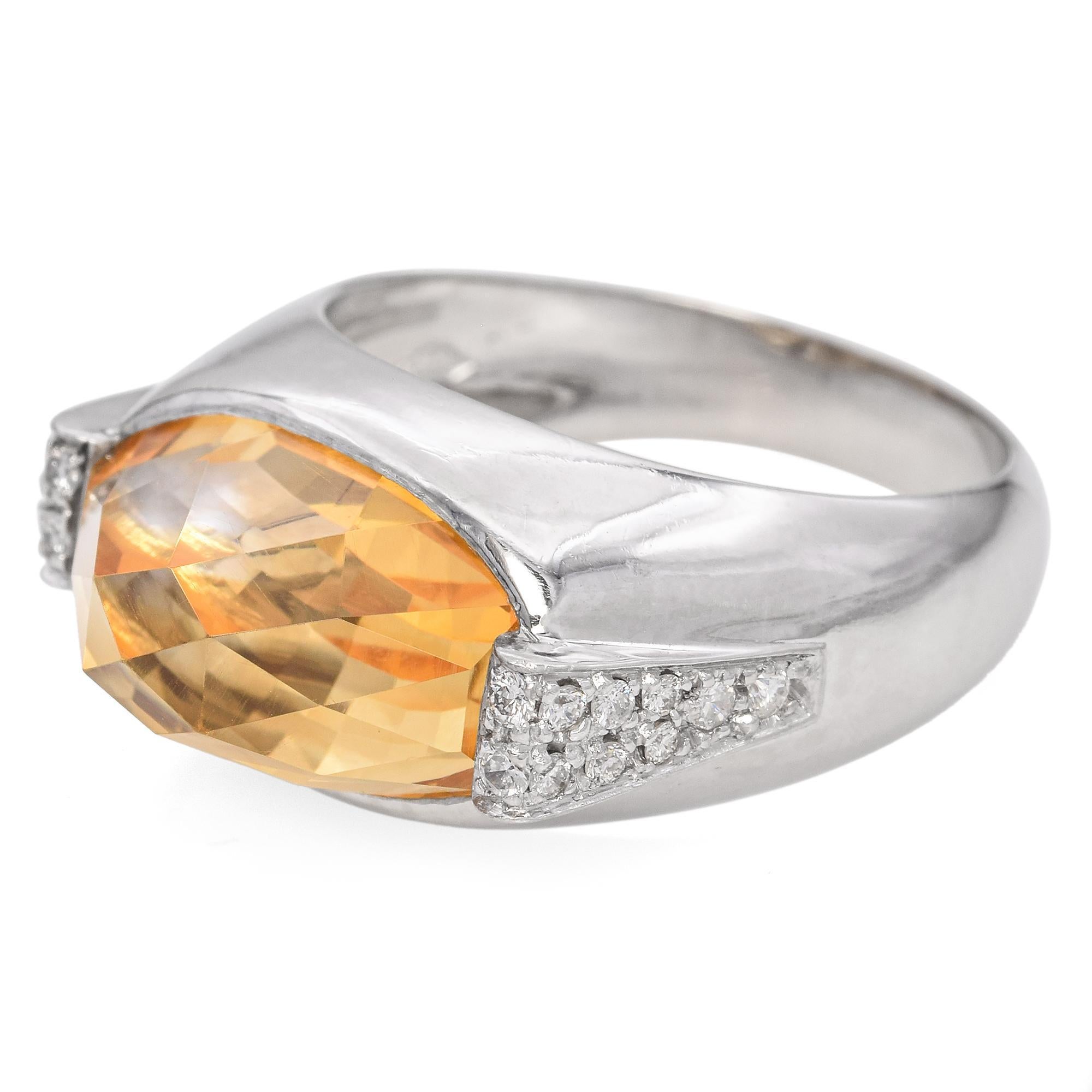 Contemporary Platinum Fancy Cut Oval 6.70 Ct. Citrine and Accent Diamond Ring For Sale