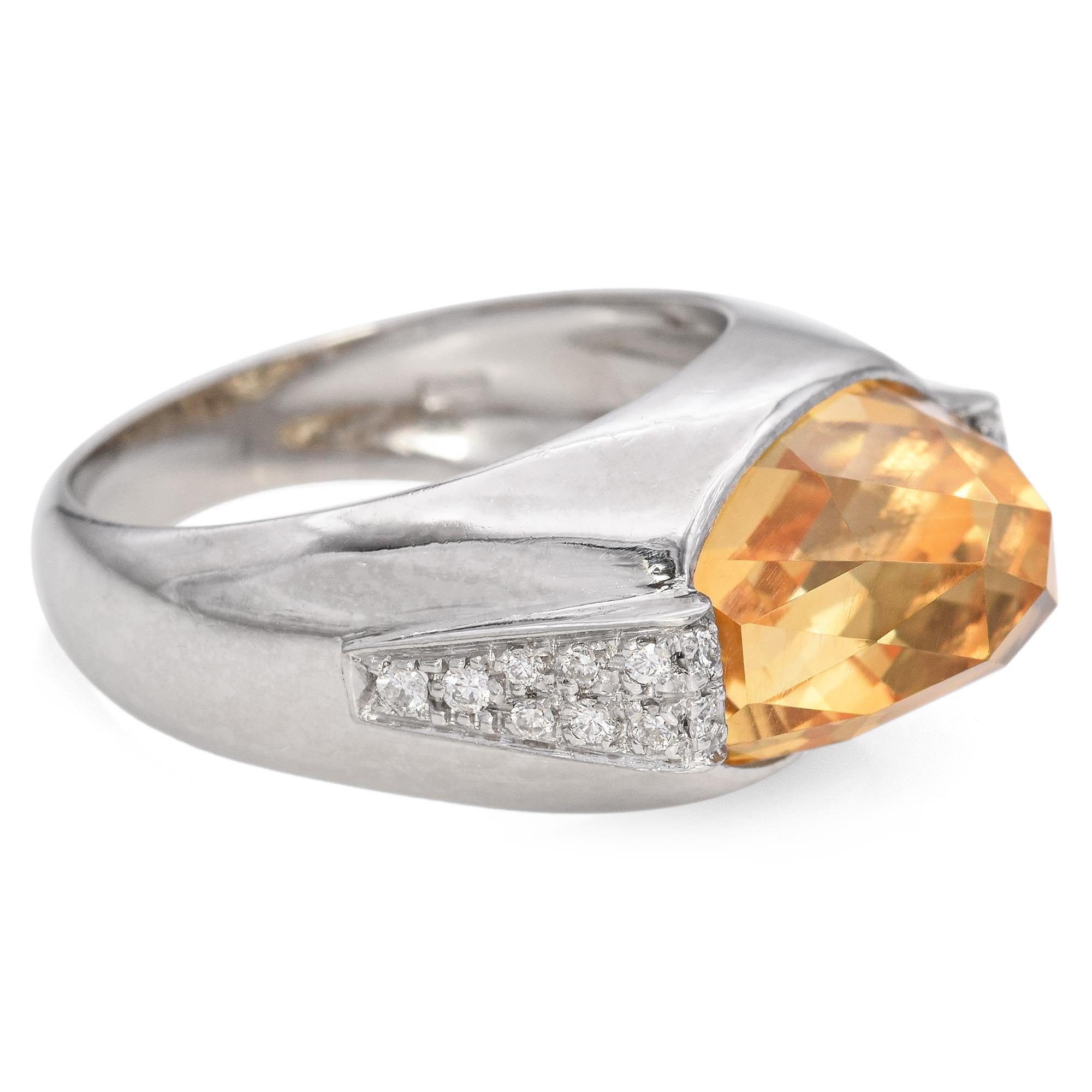 Oval Cut Platinum Fancy Cut Oval 6.70 Ct. Citrine and Accent Diamond Ring For Sale