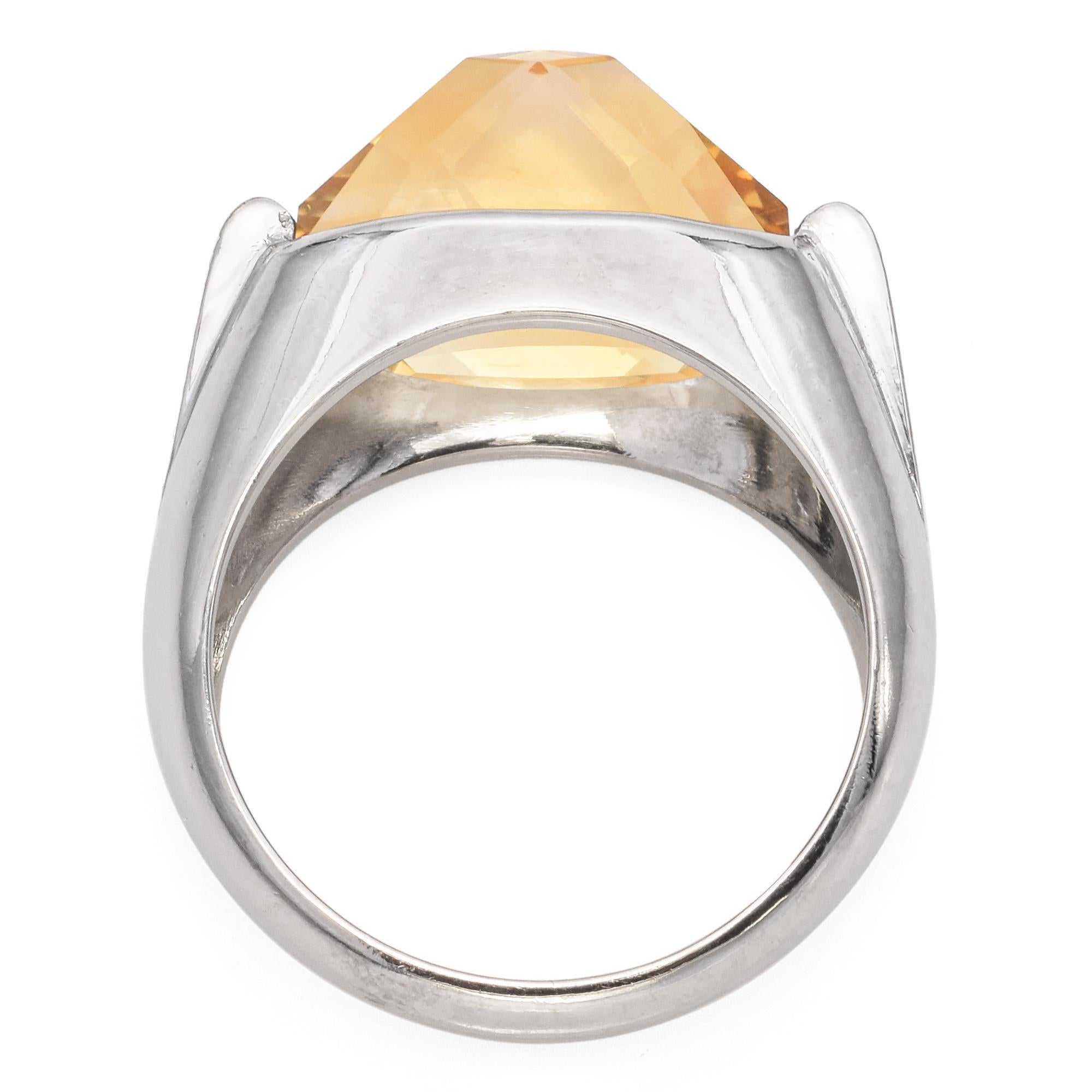 Women's Platinum Fancy Cut Oval 6.70 Ct. Citrine and Accent Diamond Ring For Sale