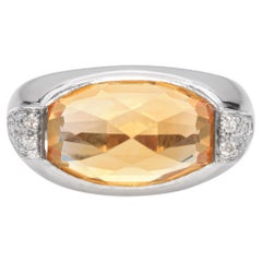 Platinum Fancy Cut Oval 6.70 Ct. Citrine and Accent Diamond Ring